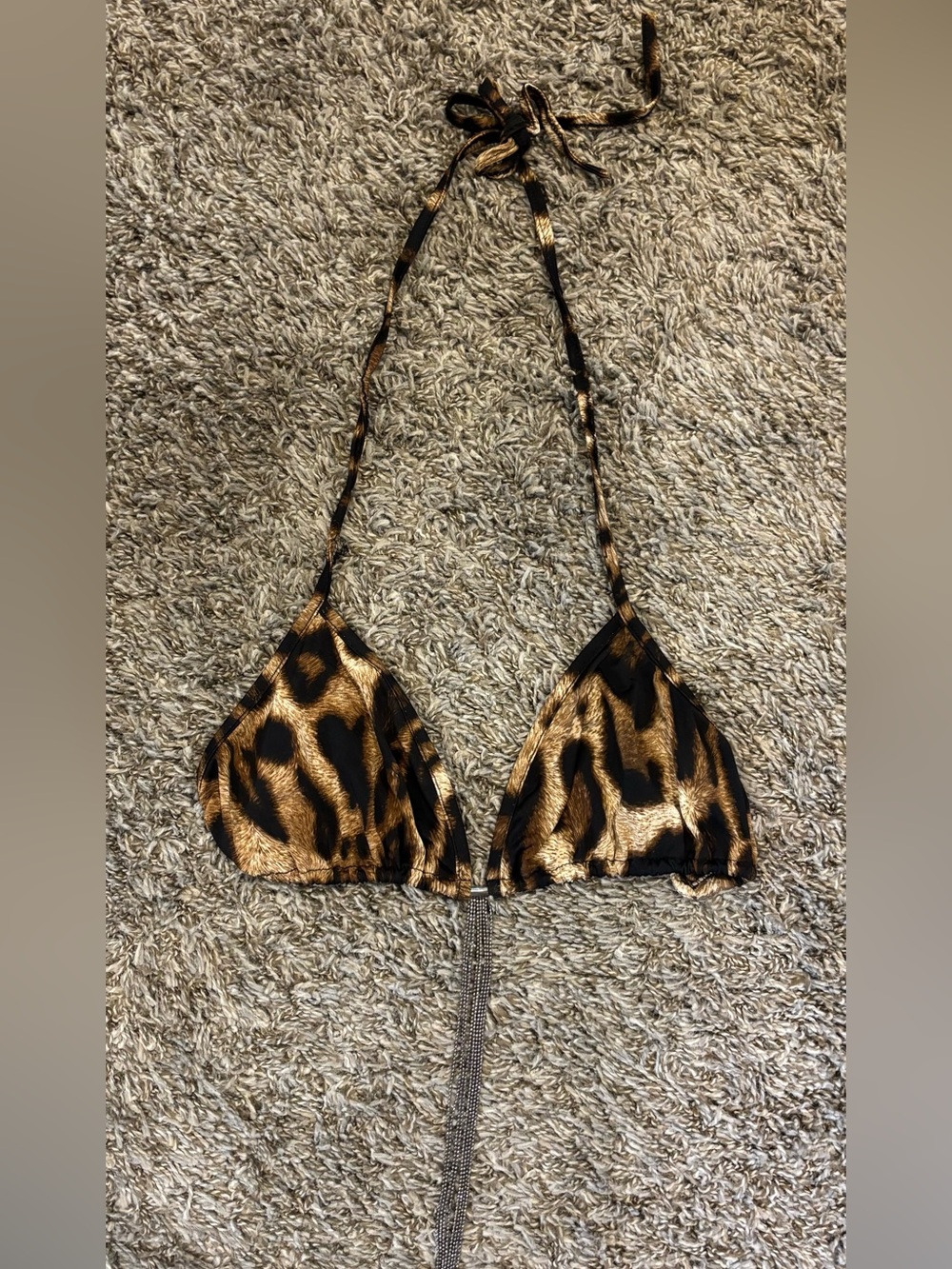 Women’s Leopard Print Triangle Bikini Top - Gold/Black